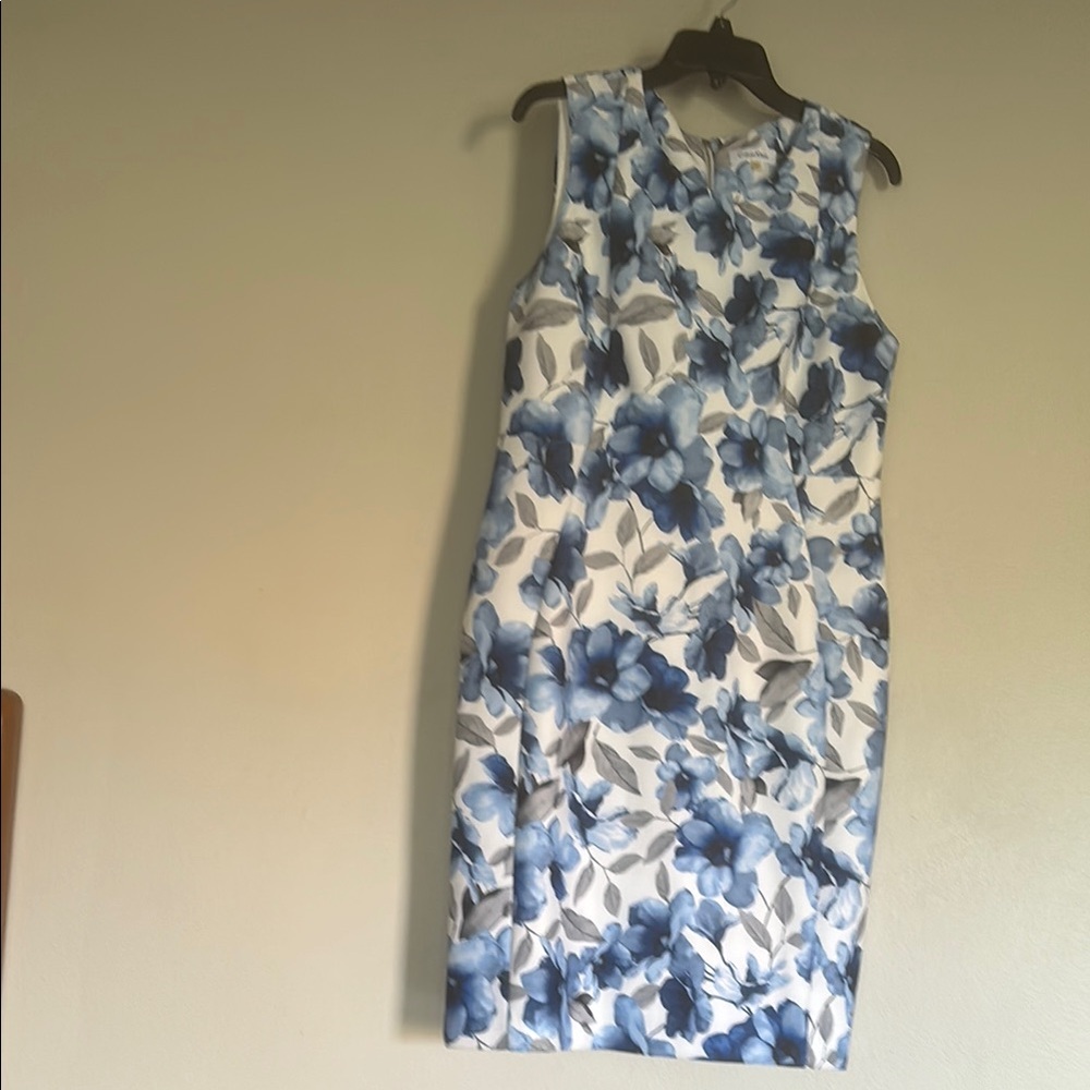 Calvin Klein Blue and White Sheath Midi Dress